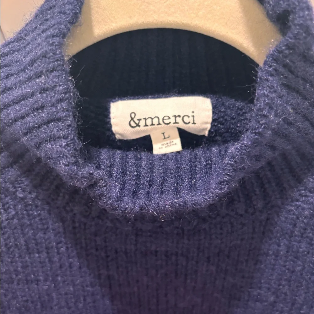&merci Navy and Pink Striped Turtleneck Sweater Size Large - Picture 5 of 8